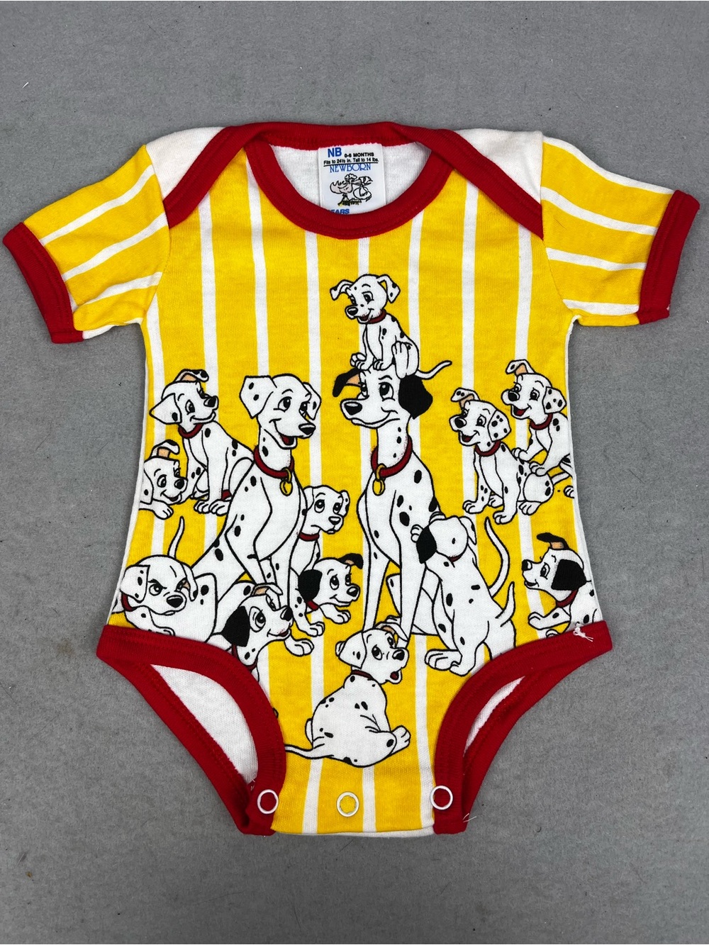 RARE Vintage Sears Disney 101 Dalmatians Red Yellow Stripe Romper Size Newborn